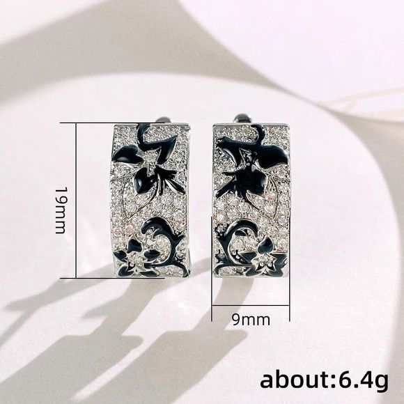 🖤 Gorgeous Sterling Silver  Black &White Micro Pave Floral Earrings - Picture 10 of 13